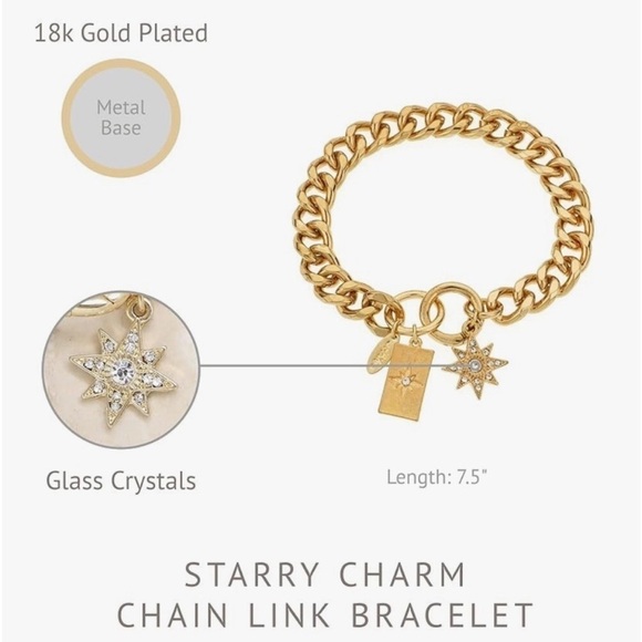 Ettika Chain Link Bracelet 14K Gold Plated Starry Charms - Picture 8 of 9